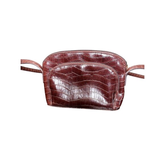 Croc-Embossed Crossbody Bag With Adjustable Strap & Zipper Closure In Rich Brown - Picture 6 of 12